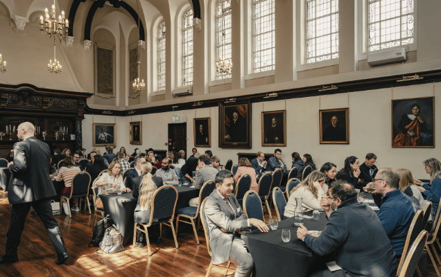 College hall table rows set up